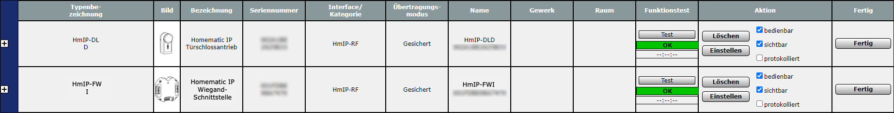 Bild 11-2: Klicken Sie den Button „Posteingang” an und Sie finden das angelernte Gerät im Posteingang. Hier können Sie die Verbindung zum Gerät testen und gelangen über den Button „Einstellen” zur Konfiguration des Gerätes, hier des Funk-Türschlossantriebs.