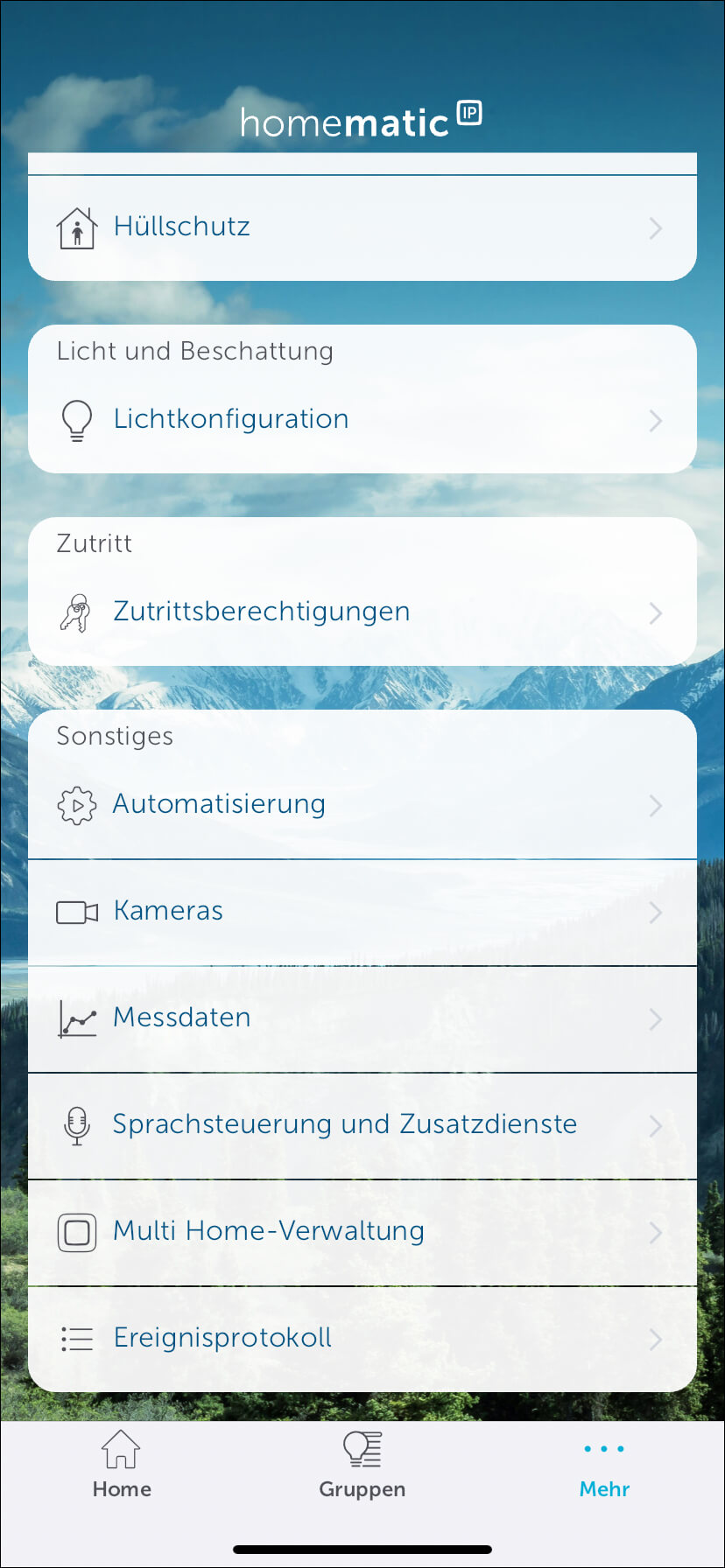 Bild 14: Die Einbindung der EZIVIZ App in Homematic IP können Sie in der Homematic IP App unter "Mehr → Kameras" durchführen.