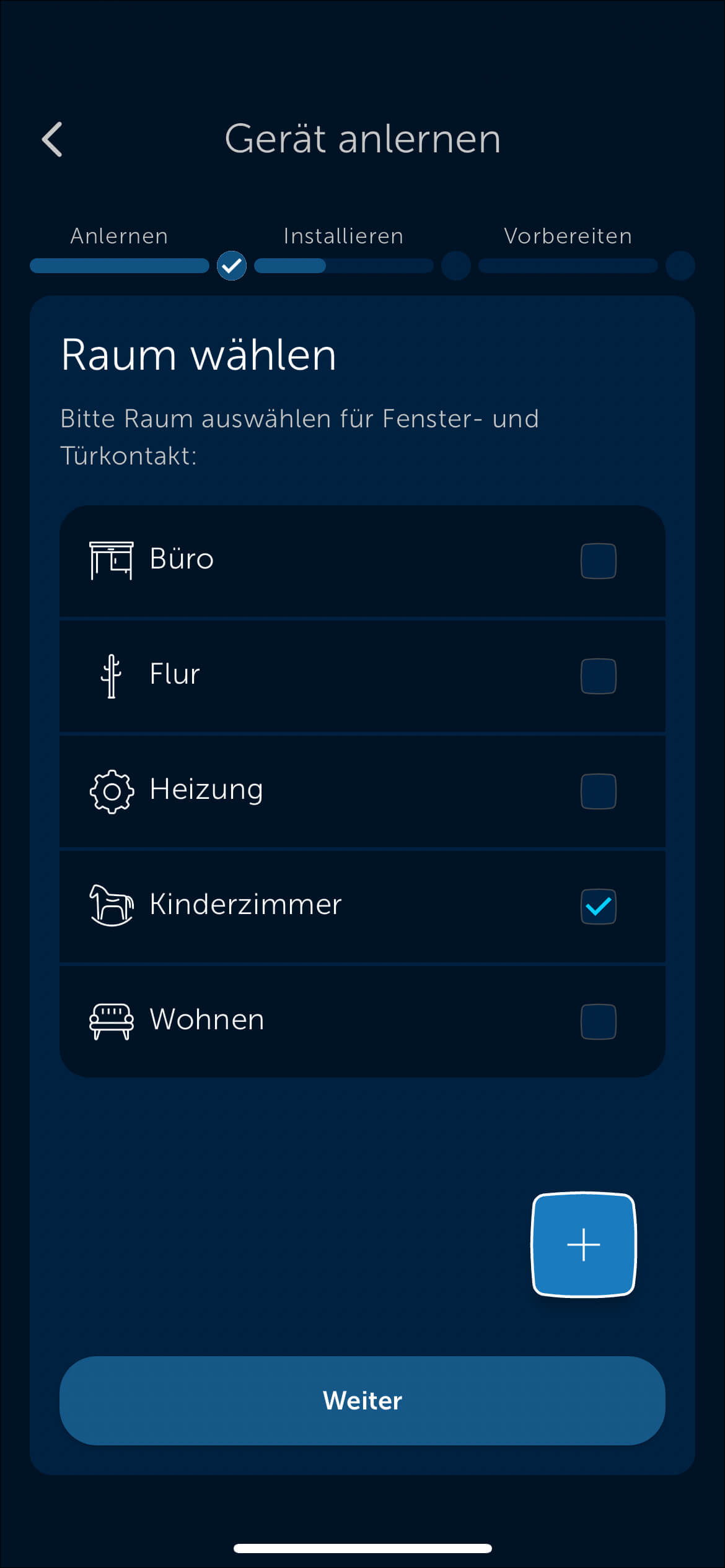 Bild 14: Ordnen Sie den Fensterkontakt nun dem Raum zu, dem Sie zuvor auch das Heizungsthermostat zugeordnet haben.