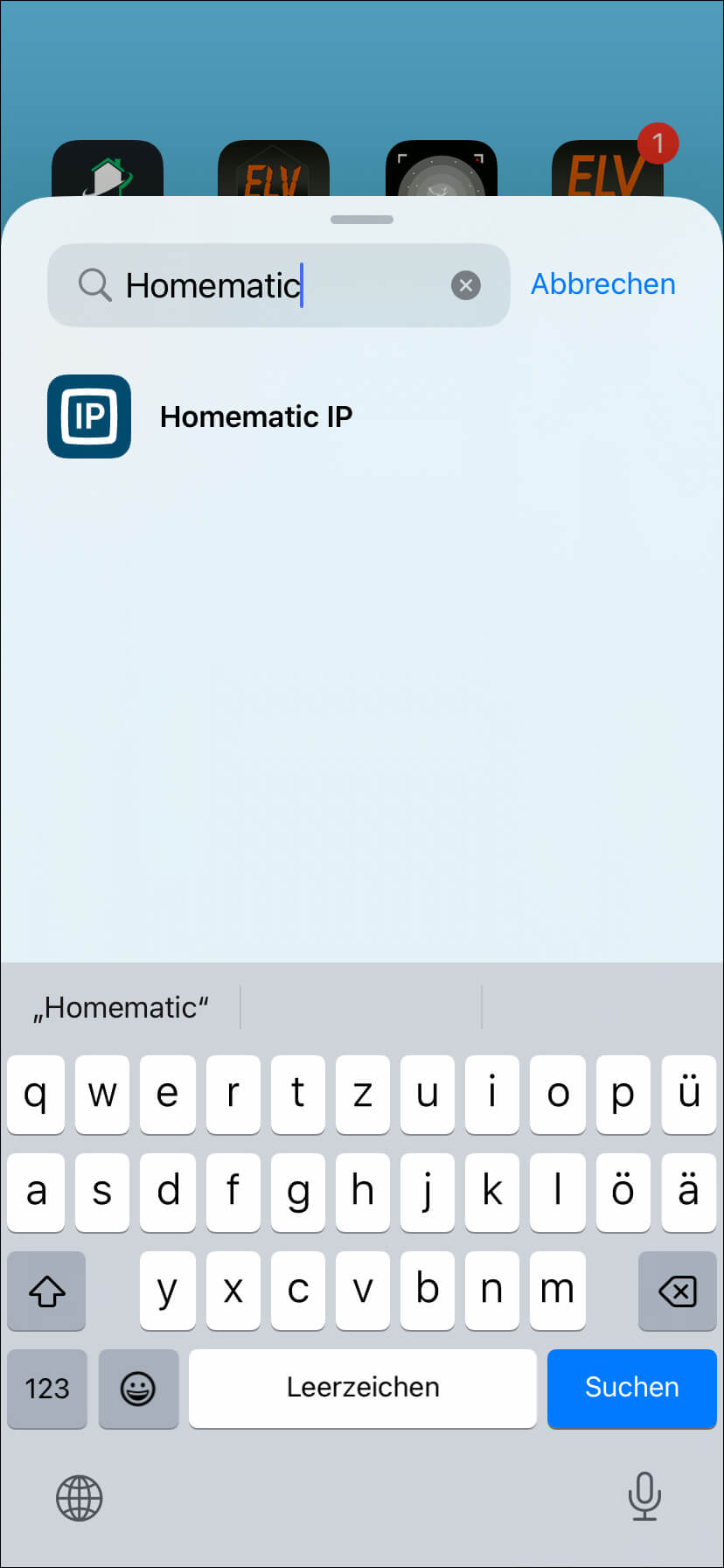 Bild 51: Tippen Sie länger auf den Startscreen Ihres Smartphones und anschließend auf "+". Geben Sie oben in der Suche "Homematic IP" ein.