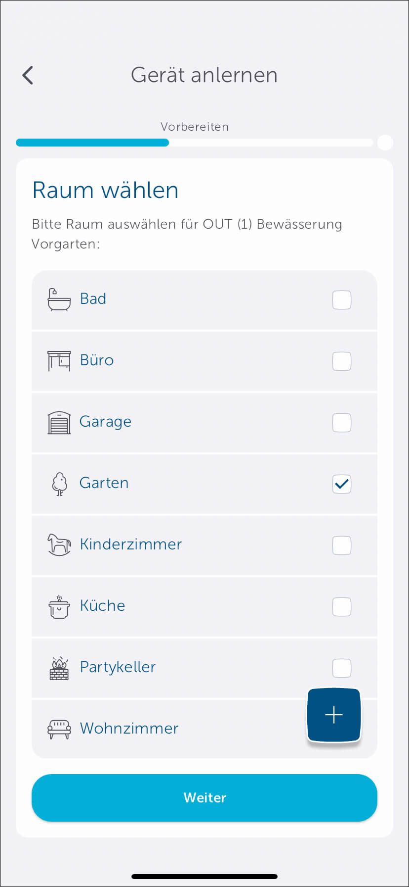 Bild 12: Anschließend wählen Sie den Raum (z. B. "Garten") aus...