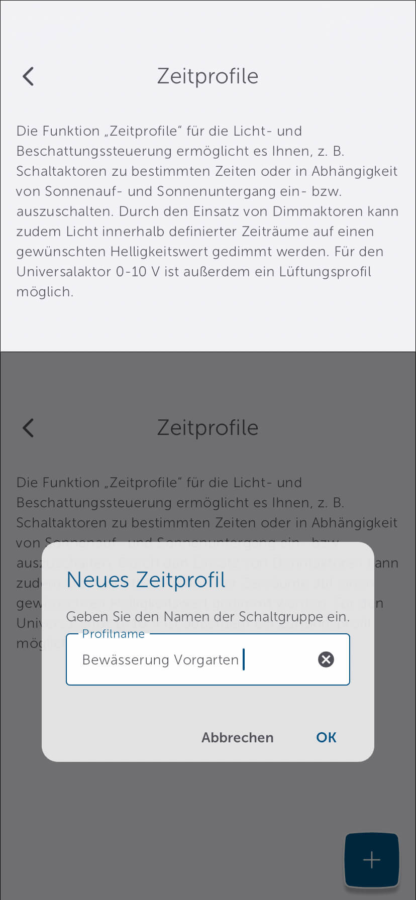 Bild 16: Erstellen Sie ein neues Zeitprofil über "+", wählen "Schaltprofil" und legen Sie den Namen des Schaltprofiles fest.