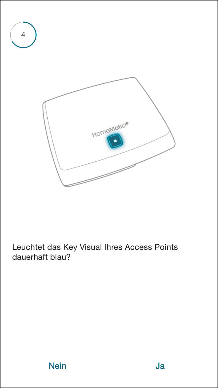 Bild 7: Folgen Sie dann den Anweisungen der App: Nach dem Scannen des QR-Codes leuchtet die Bedientaste am Access Point dauerhaft blau.