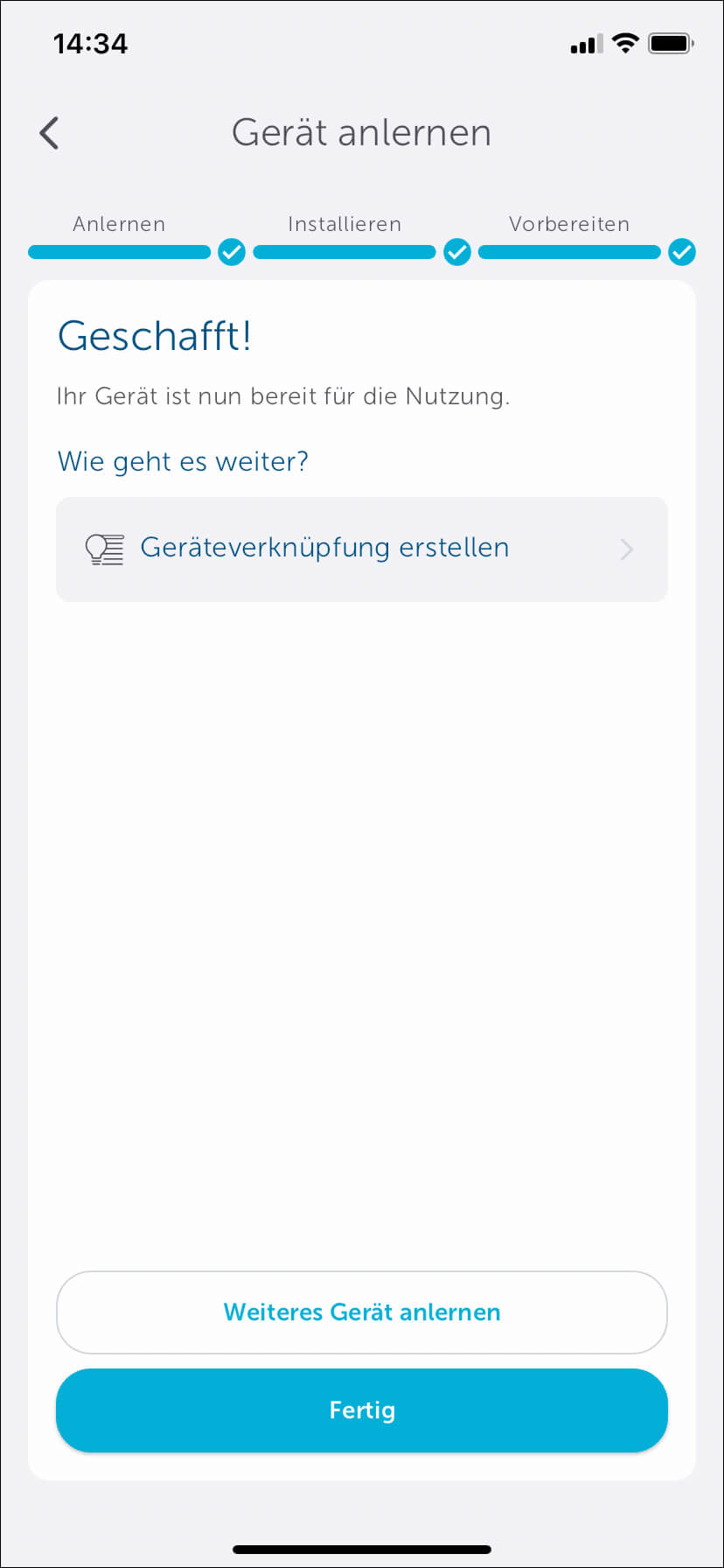 Bild 41: Das Modul ist nun eingerichtet und kann mit Homematic IP Sendern verknüpft und/oder in der Automatisierung der App eingesetzt werden.