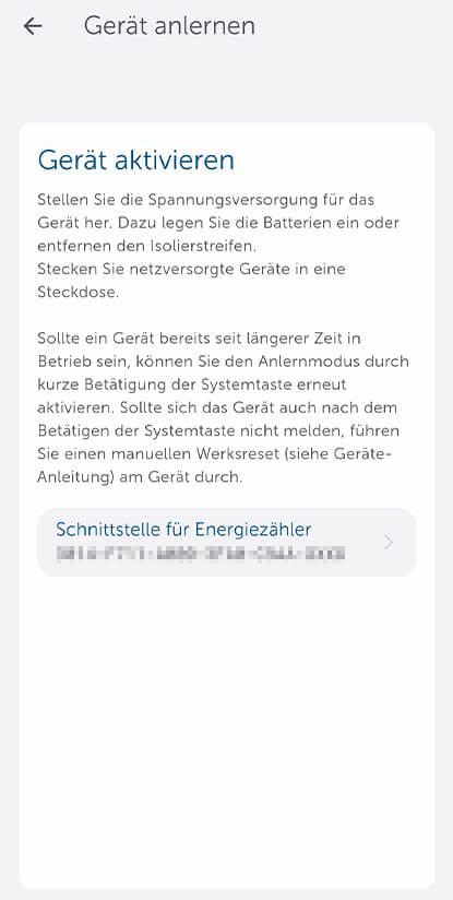 Bild 5: Das Gerät wird automatisch erkannt. Ergänzen Sie die letzten 4 Stellen der angezeigten SGTIN. Diese finden Sie am Gerät oder auf dem beiliegendem QR-Code.