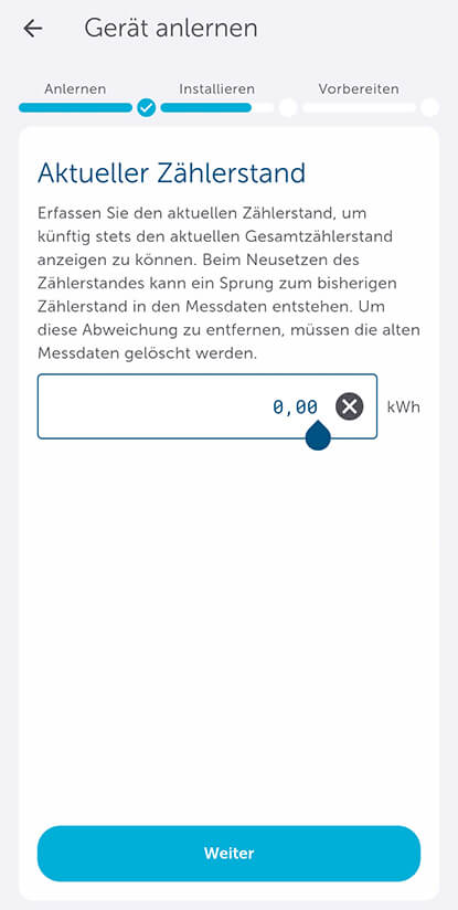 Bild 8: In diesem Schritt wird nun der aktuelle Zählerstand des Energiezählers eingetragen.