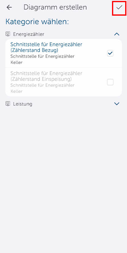 Bild 18: Es werden nun die zuvor im Konfigurationsmenü angewählten Messpunkte wieder angezeigt, die Sie nun mit einem weiteren Haken auswählen.