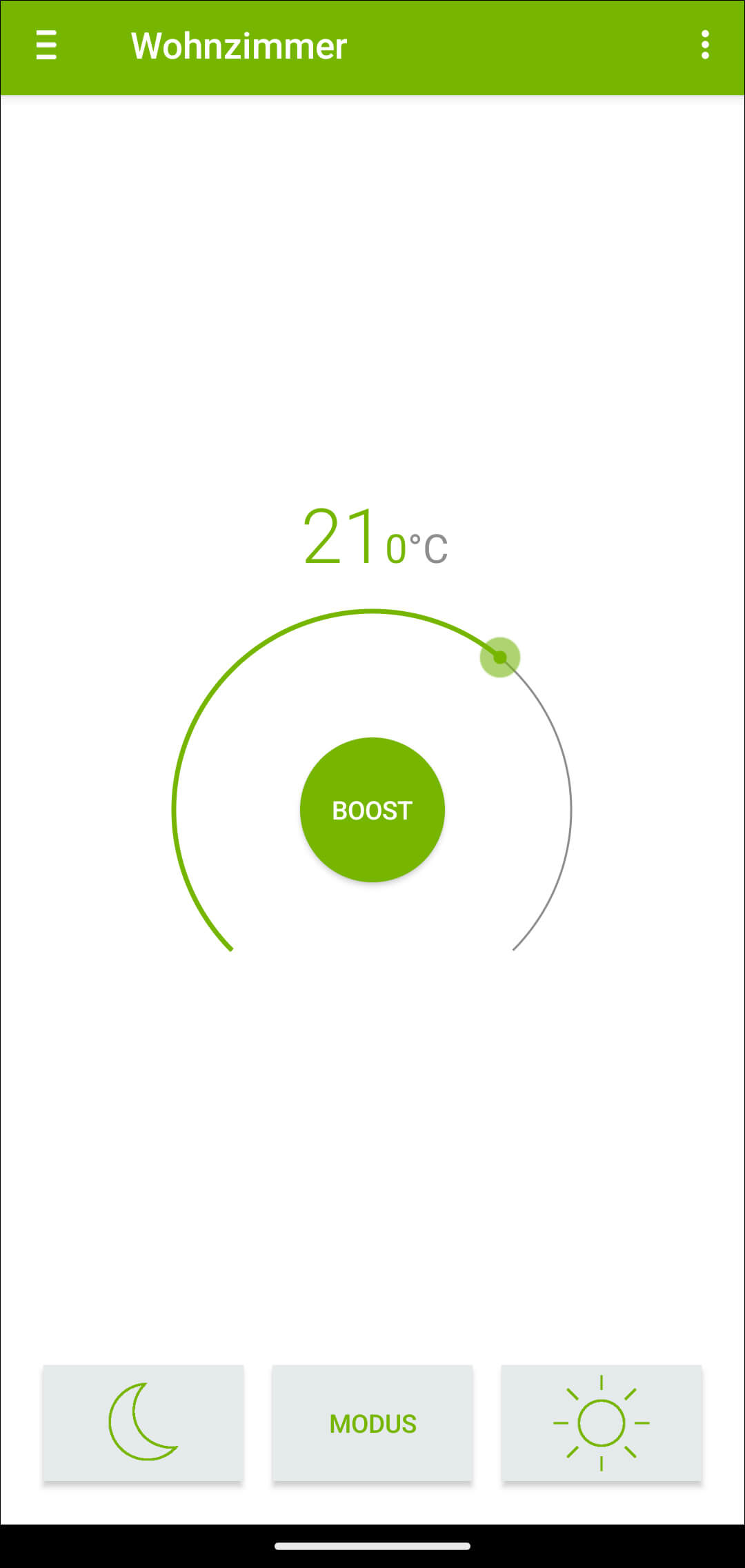 Bild 9: Der BLE Smart Heizkörperthermostat ist nun betriebsbereit und die SOLL-Raumtemperatur kann bereits eingestellt werden.