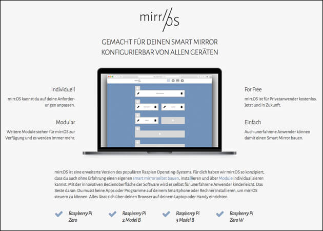 Bild 5 – Software: Nun installieren und konfigurieren Sie nur noch eine Darstellungssoftware wie z. B. mirr.OS und schon ist Ihr Smart Mirror einsatzbereit.